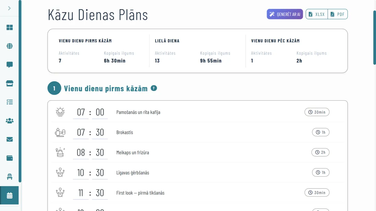 Organizē katru kāzu dienas minūti
