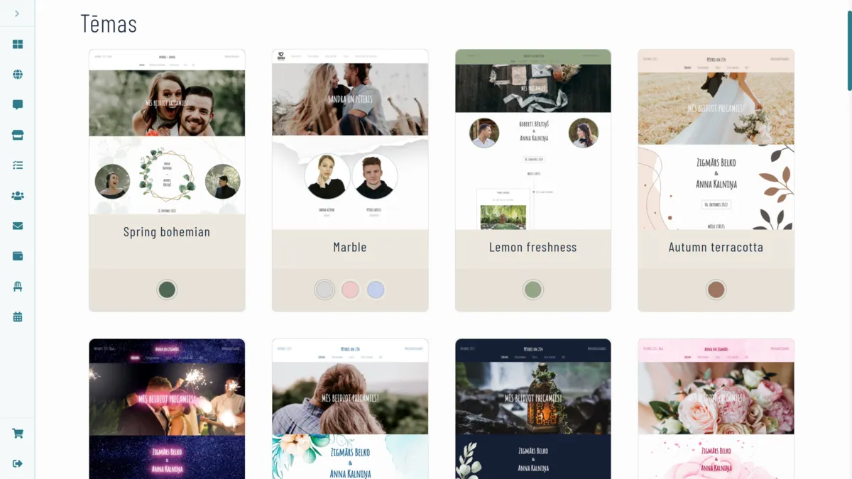 Digi Wedding kāzu mājaslapas dizaina tēmu izvēle