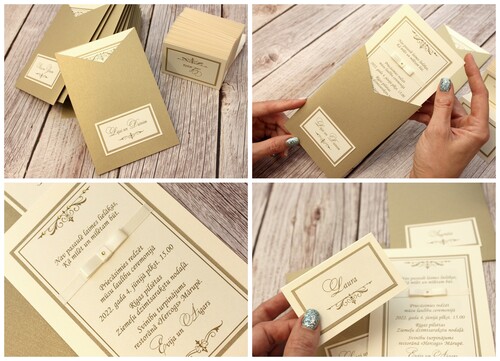 Kāzu ielūgumi ROYAL 100X150 GOLD LEAF un pieskaņotas galda kartes