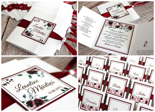 Kāzu ielūgumi ADORE 120X120 BURGUNDY ROSES