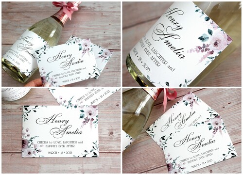 Personalizētas šampanieša pudeļu etiķetes MOOD 130X90 MISTY ROSE FLOWERS