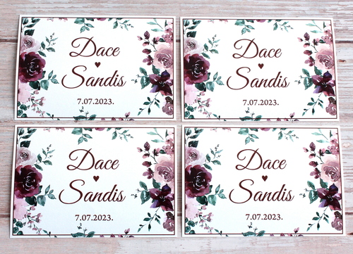 Personalizētas šampanieša pudeļu etiķetes MOOD 130X90 BURGUNDY ROSES