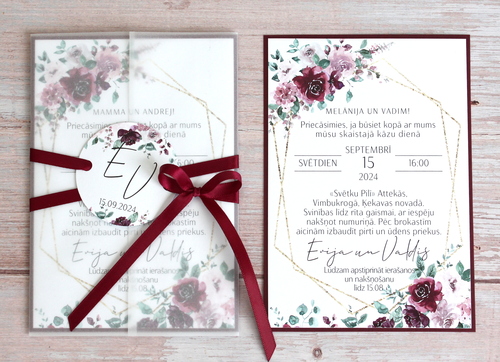 Kāzu ielūgumi FANCY 100X150 BURGUNDY ROSES