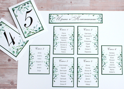 Kāzu viesu sēdvietu plāns MOSAIC GREENERY