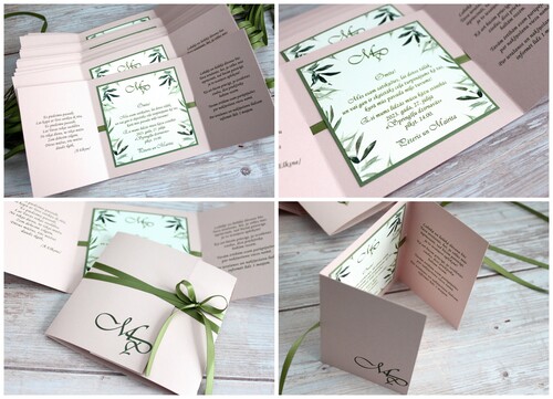 Kāzu ielūgumi THINK OF YOU 120X120 OLIVE GREEN & POWDER