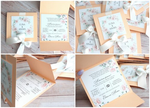 Kāzu ielūgumi MOSAIC SIMPLE 120x120 PEACH FUZZ